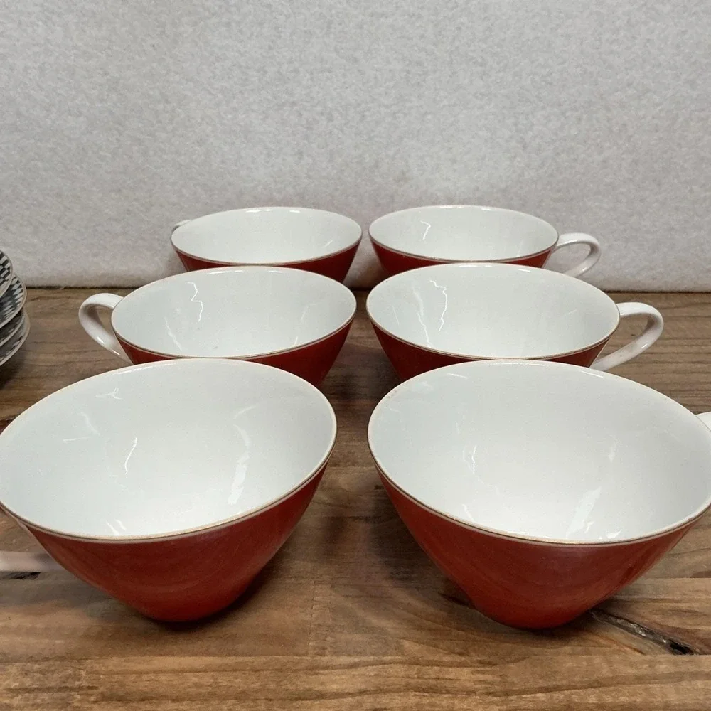 Seyei Fine‎ China Japan MCM Checkerboard Plates & Red Teacup Retro Mod Set